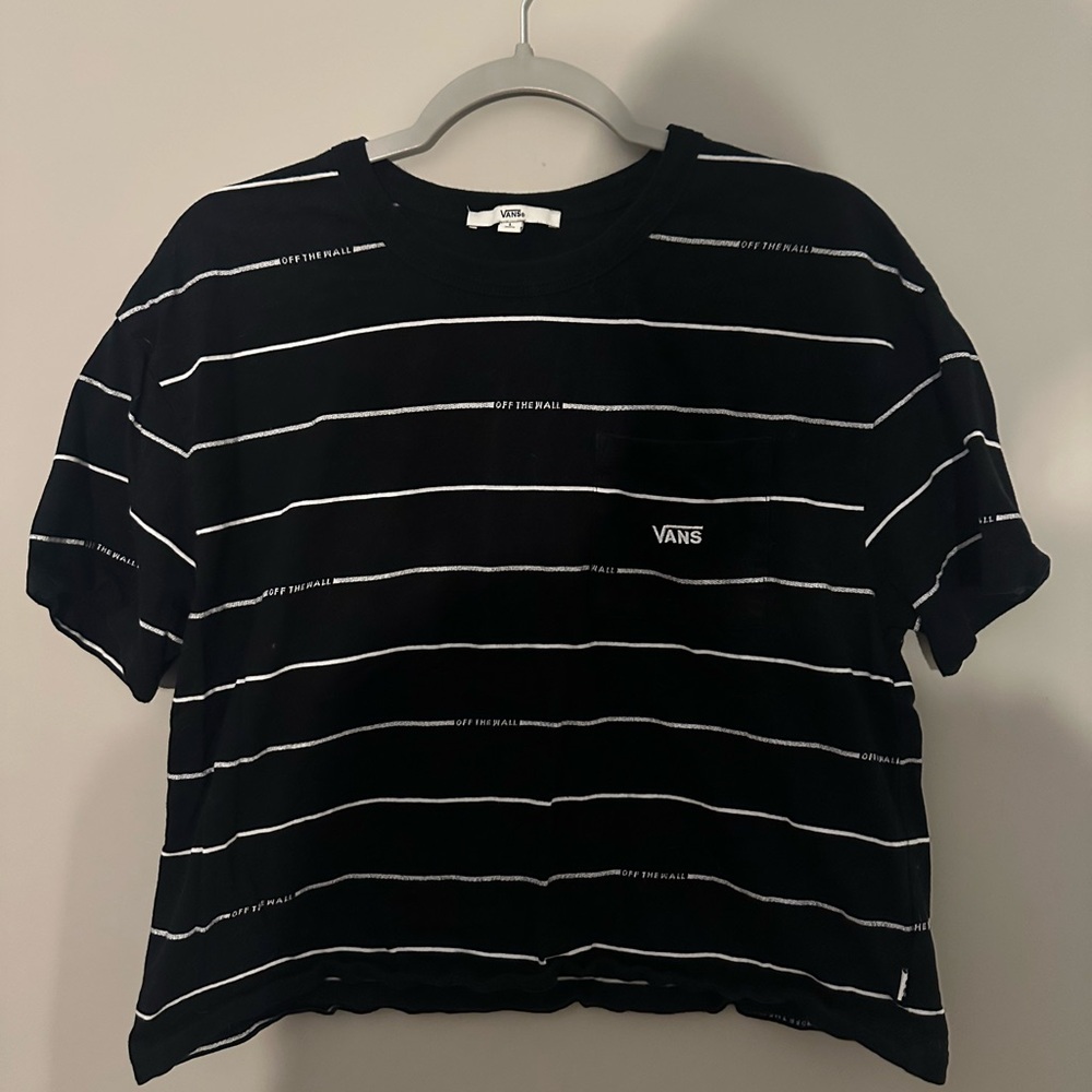 Vans Black Tee with White Horizontal Stripes